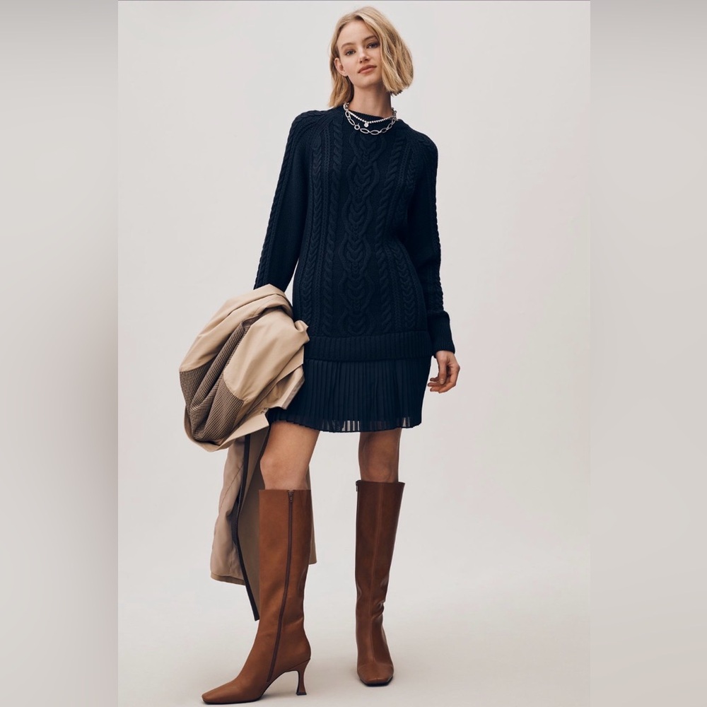 Anthropologie Delphine Two-fer Cable Knit Sweater Mini Dress - Medium